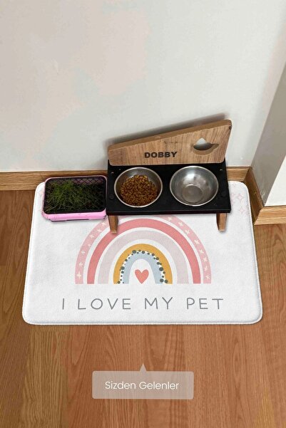 Pamuk Halı Evcil Hayvan Eğitim ve Beslenme Mama Altlığı,Renkli Mama Kabı,Maki...