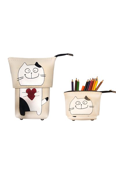 FLY COLOR Dog Pattern Size Adjustable Both Pen Holder and Pencil Case Standing Pencil Bag