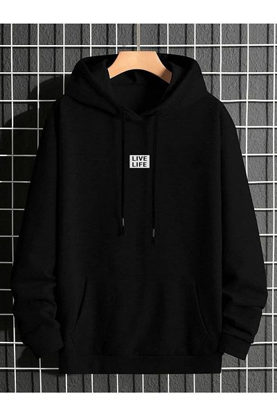 Mythologie Hanorac Live Life - Hanorac oversize imprimat negru cu glugă