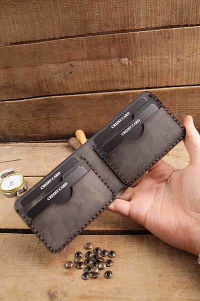 New Coast Leather 1900's Γνήσιο & Πραγματικό Δέρμα 100% Χειροποίητο Γκρι Μικρό Ανδρικό Πορτοφόλι