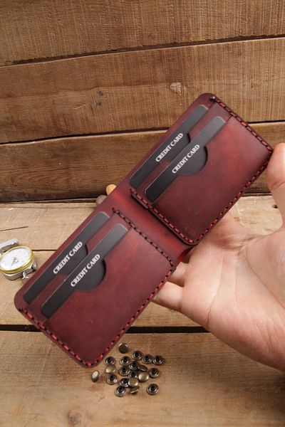 New Coast Leather 1900's Genuine & Real Leather 100% Handmade Red Small Men's Wallet