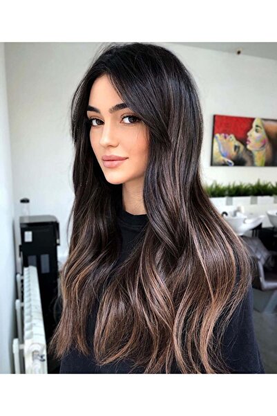 AKOLİFE Koyu Kahve Balyajlı Yarım Ay Postiş Çıt Çıt - Yüksek Kalite Takma Saç...