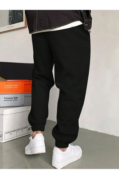 MODARİCH 1998 USA Jogger Sweatpants - Μαύρο εμπριμέ ελαστικό πόδι ψηλά στη μέση