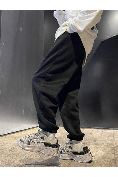 MODARİCH Dice Palm Jogger Sweatpants - Μαύρο εμπριμέ ελαστικό πόδι με ανασηκωμένη ψηλή μέση