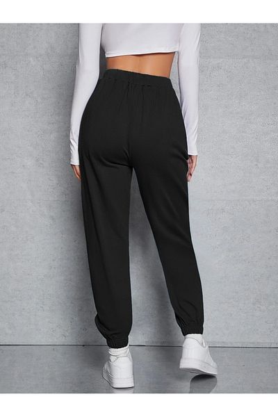MODARİCH Slogan Jogger Sweatpants - Black Printed Elastic Leg Raised High Waist