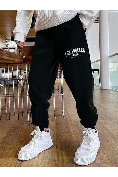 MODARİCH Los Angeles Jogger Sweatpants Μαύρο εμπριμέ ελαστικό πόδι με ανασηκωμένη ψηλή μέση