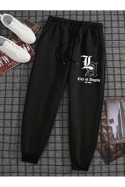MODARİCH La 1850 Jogger Sweatpants - Μαύρο εμπριμέ λαστιχένιο πόδι με ψηλόμεσο