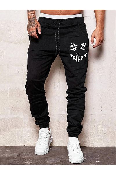 MODARİCH Φούτερ Jogger Stripe Face - Μαύρο εμπριμέ λαστιχένιο πόδι με ψηλόμεσο