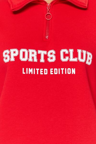 Trendyol Collection Piros szlogen polár cipzáras vastag belső pulóver - normál szabású Twoaw23sw00703