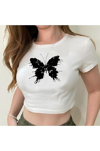 Jose Clothing ΓΥΝΑΙΚΕΙΟ ΚΟΝΤΟΜΑΝΙΚΙ ΛΕΥΚΟ ΤΥΠΩΜΕΝΟ CROP TOP BLUZ
