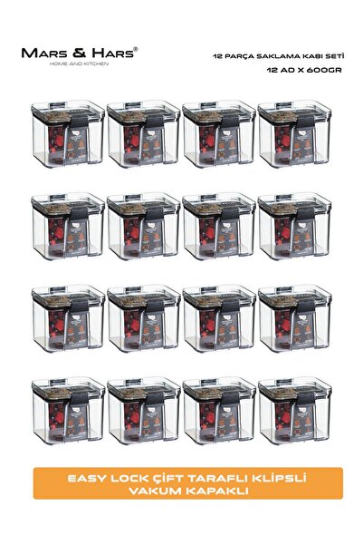 Mars & Hars 12Li Küçük Boy Sızdırmaz-Çift Kilit Klipsli-vakum Kapaklı Erzak-B...