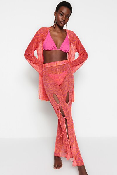 Trendyol Collection Animal Patterned Woven Slit Trousers TBESS23PL00003