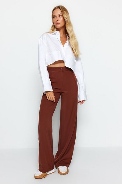 Trendyol Collection Braune Hose mit weitem Bein und gewebtem Stoff – TWOAW22PL0139
