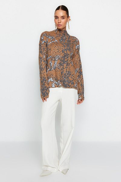 Trendyol Collection Camel Self Patterned Stand Collar Knitwear Sweater TWOAW24KZ01092