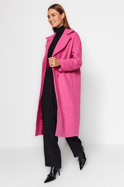 Kolekcia Trendyol Fuchsiový oversize široký strih dlhý vlnený kabát TWOAW21KB0038