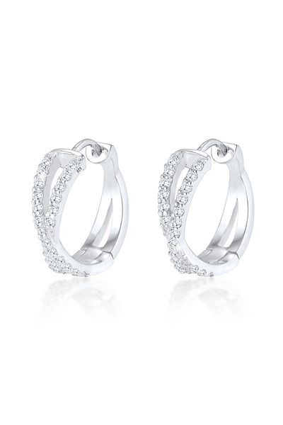 ELLI Ohrringe Creole Kreuz Zirkonia 925 Sterling Silber