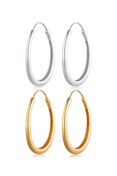 ELLI Ohrringe Creolen Oval Geo Style Bicolor 2er Set 925 Silber