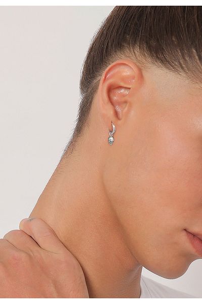 KUZZOI Ohrringe Herren Single Creole Totenkopf Anhänger 925 Silber