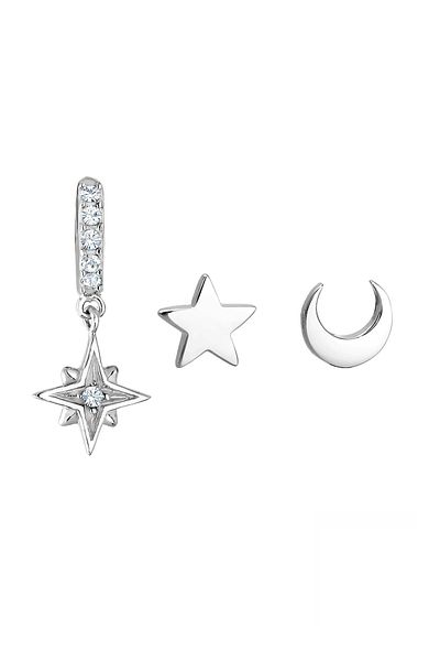 ELLI Ohrringe Stardust 3'lü Set Kristal 925 Gümüş