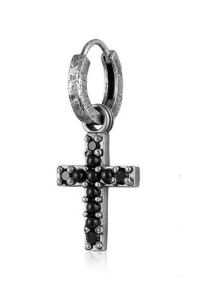 HAZE & GLORY Ohrringe Single Creole Kreuz Zirkonia Schwarz 925 Silber
