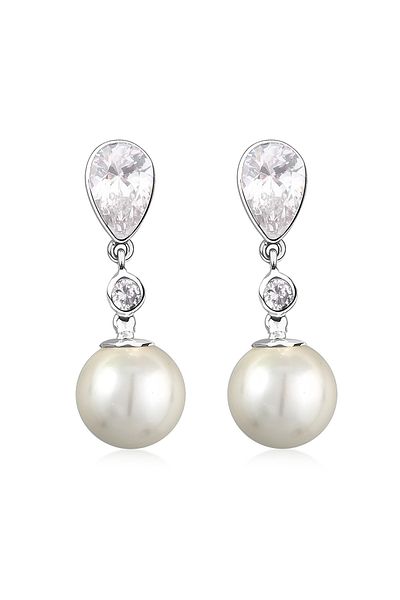 Nenalina Ohrringe Hänger Perle Zirkonia Muschelkernperle 925 Silber