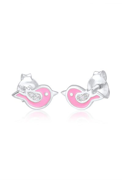 ELLI Ohrringe Kinderschmuck Vogel Emaille Glitzer 925 Gümüş