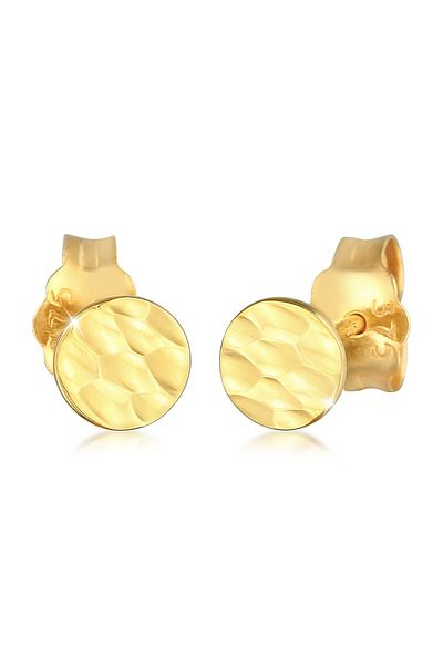 ELLI Ohrringe Plättchen Rund Gehämmert Geo Organik 375 Gelbgold