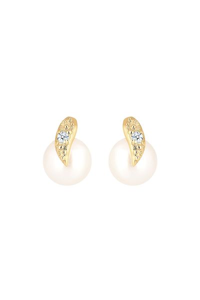 ELLI Ohrringe Diamant (0,015 ct.) Süßwasserperle 585 Gelbgold