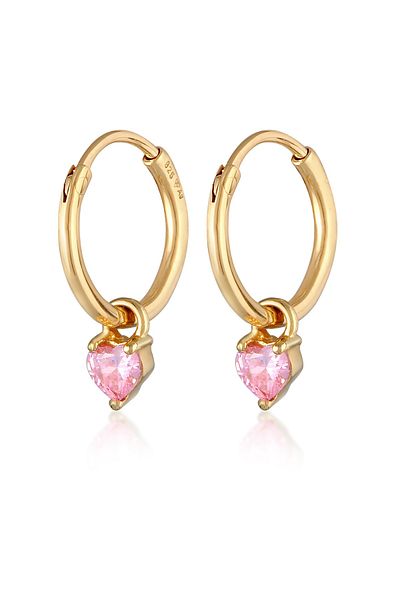 ELLI Ohrringe Creolen Herz Zirkonia Rosa 925 Silber vergoldet
