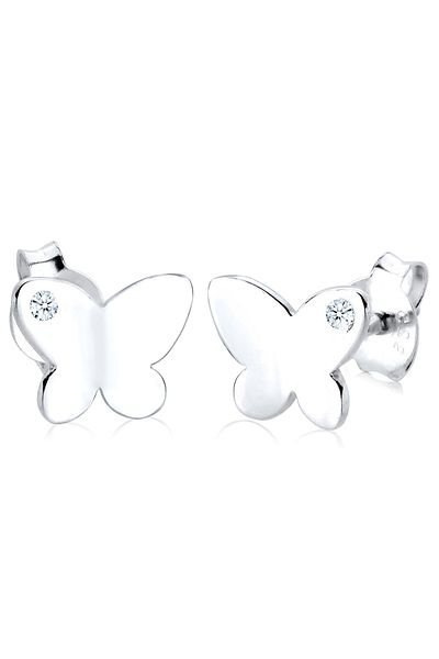 ELLI Ohrringe Kinder Schmetterling Natur Diamant 0.03ct. Silber