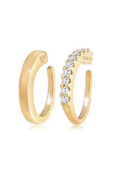 ELLI Ohrringe Single Earcuff Basic Zirkonia 2er Set 925 Silber