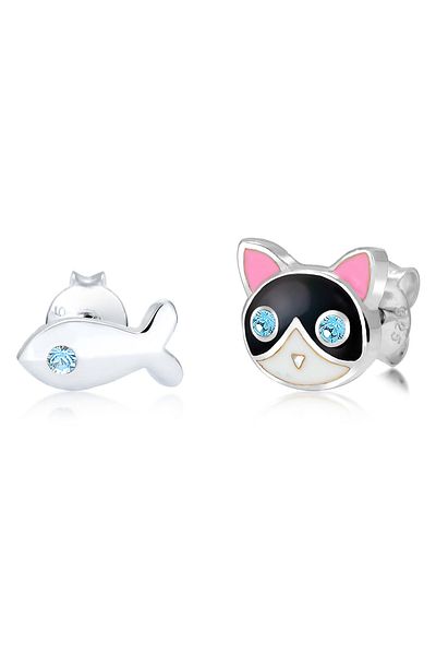 ELLI Ohrringe Kinder Katze Fisch Kristal 925 Gümüş