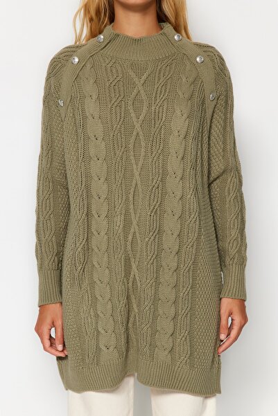 Trendyol Modest Accesorii kaki, tricotaje împletite cu păr, pulover TCTAW24AK00165