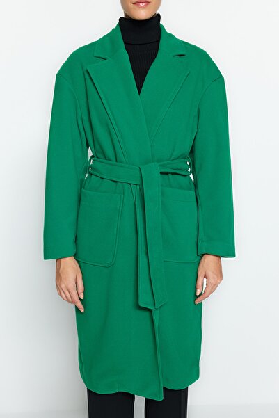 Trendyol Collection Belted Dark Green Regular Coat - Pocket Detailed TWOAW24KB00086