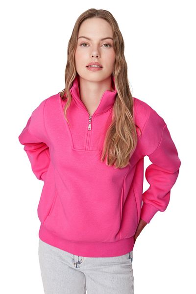 Trendyol Collection Rosa Oversize-Sweatshirt aus Fleece mit Reißverschluss und Stehkragen Twoaw23sw00708