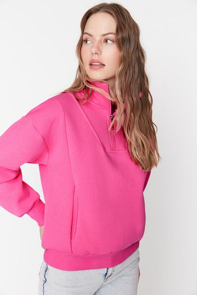 Trendyol Collection Rosa Oversize-Sweatshirt aus Fleece mit Reißverschluss und Stehkragen Twoaw23sw00708