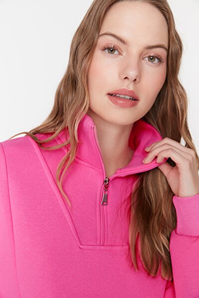 Trendyol Collection Pink Oversize cipzáras polár kötött pulóver - állógallér Twoaw23sw00708