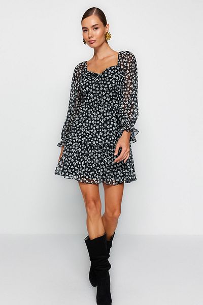 Trendyol Collection Multicolored Molded Collar Flounced Woven Dress TWOAW23EL01455