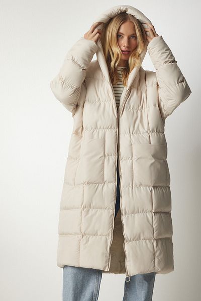 Happiness İstanbul Dámský oversize dlouhý nafukovací kabát s kapucí NT00428