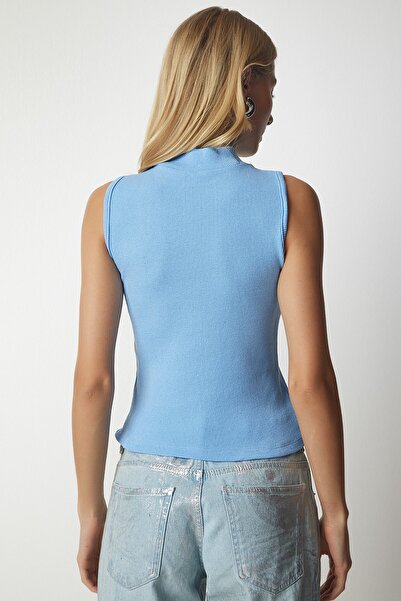 Happiness İstanbul Dámská nebesky modrá rolák bavlněná pletená halenka GT00004