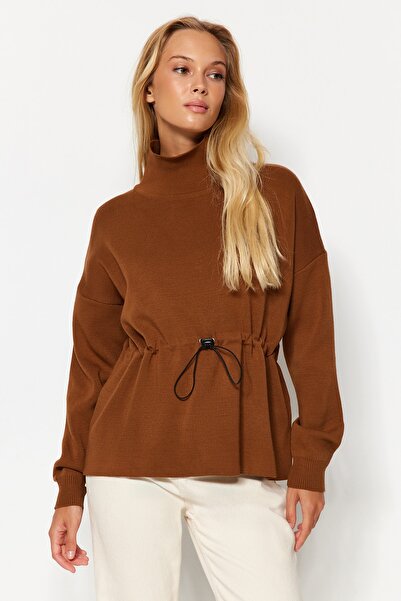 Trendyol Collection Brown Wide Fit Waist Detailed Knitwear Sweater TWOAW24KZ00982