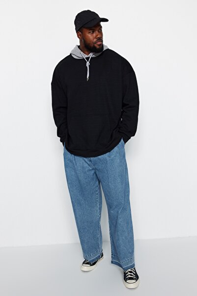 Trendyol Collection Φούτερ με μαύρη φλις κουκούλα μεγάλου μεγέθους - Oversize Mystic Print TMNAW24AO00006