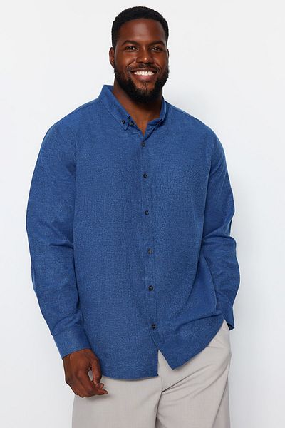 Trendyol Collection Indigo-Flanellhemd in Übergröße – Knopfkragen, normale Passform TMNAW24AX00000