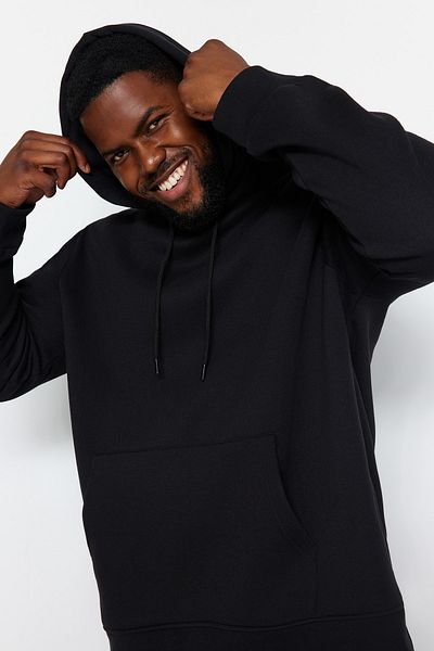 Trendyol Collection Plus Size Black Hooded Fleece Sweatshirt - Tmnaw24Ao00017