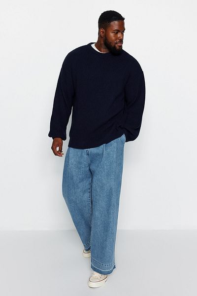Trendyol Collection Navy Blue Oversize Knitwear Sweater - Wide Fit, Crew Neck, Plus Size TMNAW24AN00001
