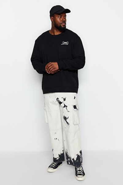 Trendyol Collection Φούτερ από φλις μαύρο εμπριμέ μεγάλου μεγέθους - TMNAW24AO00028