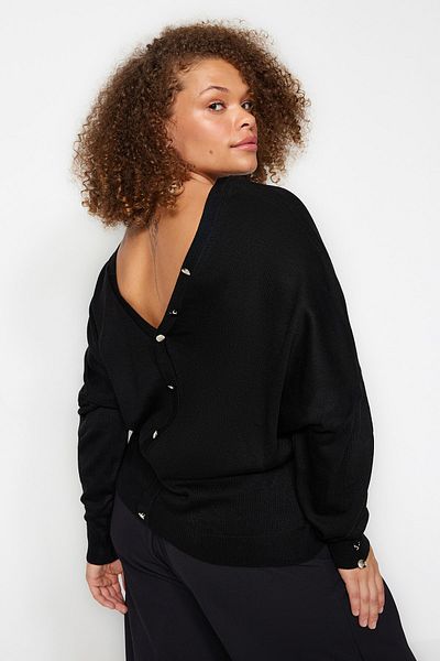 Trendyol Curve Black Back Detailed Knitwear Sweater TBBAW24AN00026