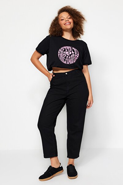 Trendyol Curve Μαύρο τζιν ψηλόμεσο Mom Fit Plus Size TBBSS23CJ00038