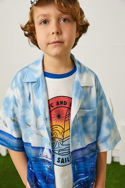 Koton Marineblau gemustertes T-Shirt für Jungen