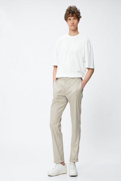 Koton Men's Beige Striped Jeans